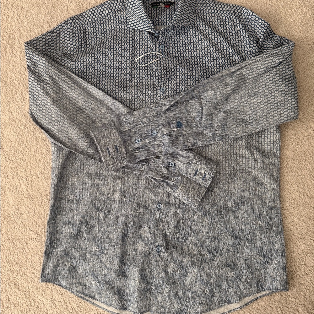 Stone Rose Men's Blue Patterned Long-Sleeve Dress Shirt. Brand new, never worn!